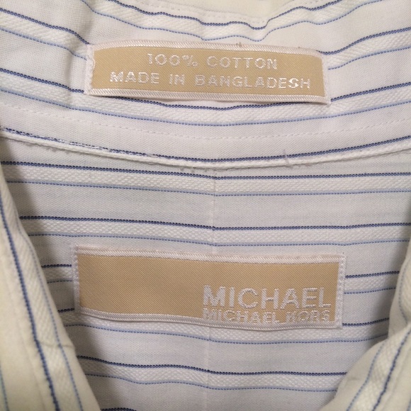Michael Kors blue pin striped shirt, sz L (062) - Picture 2 of 6